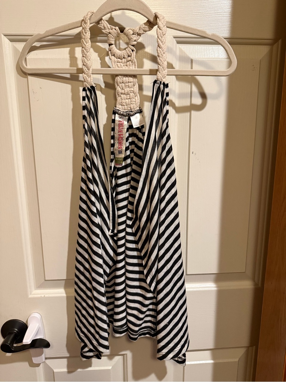 Striped Black & White cardigan with Crochet Neckline
